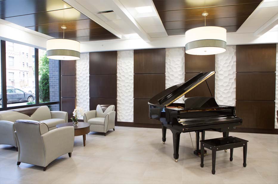 Elegant lobby area with a grand piano