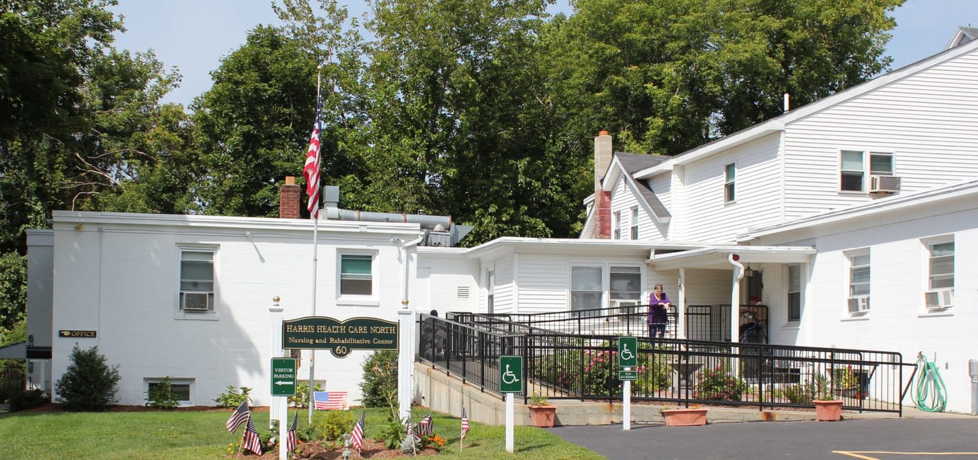 Exterior view of Harris Health Care Center North with residents