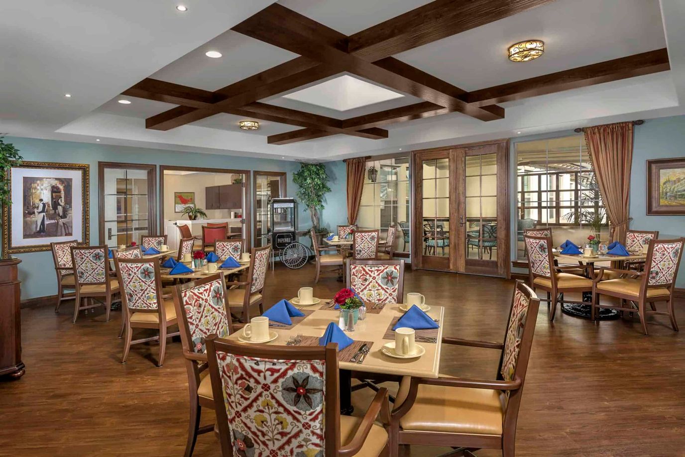 Bright dining area with tables and chairs