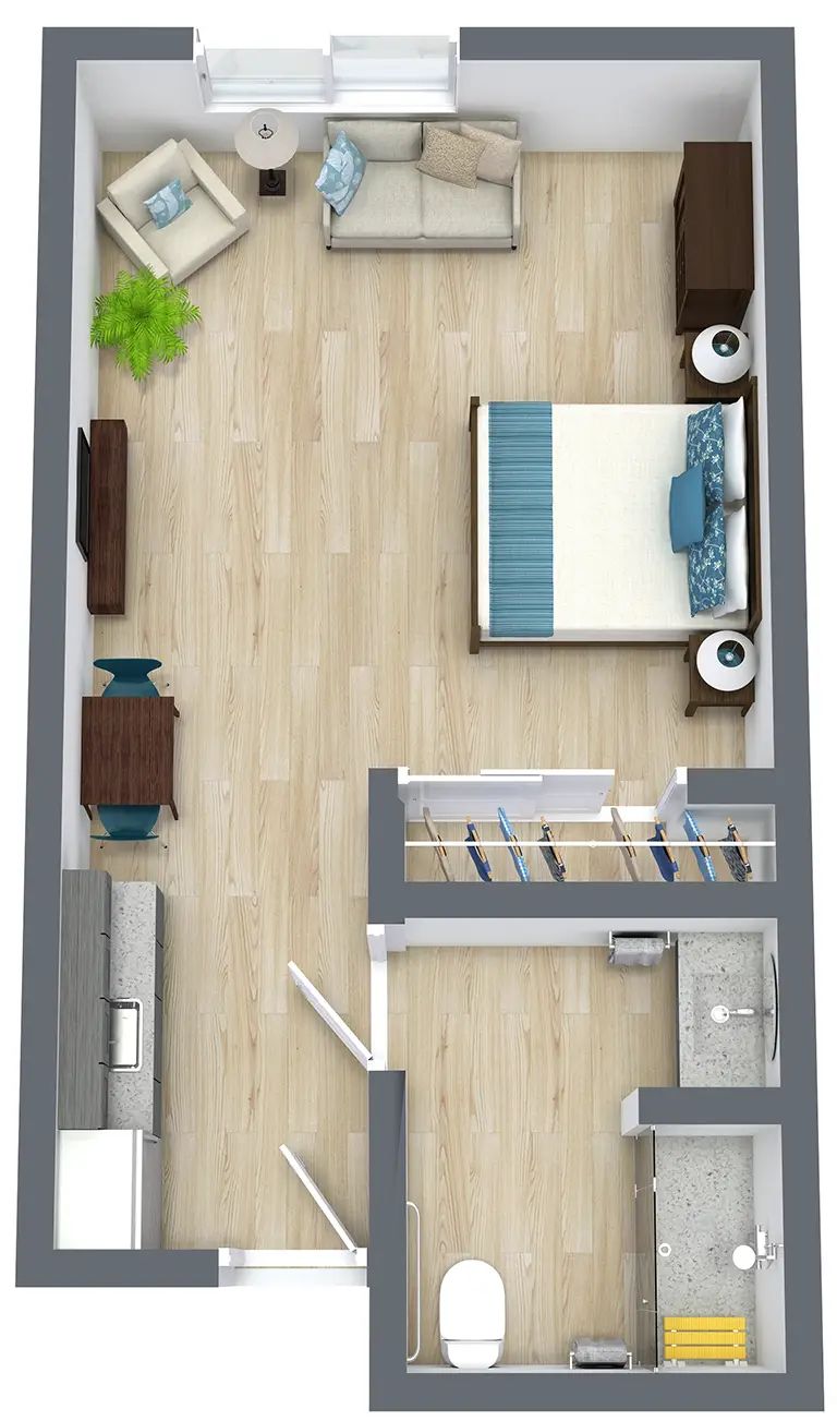 Floor plan of a cozy assisted living room