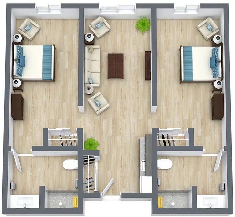 Architectural floor plan of a resident unit
