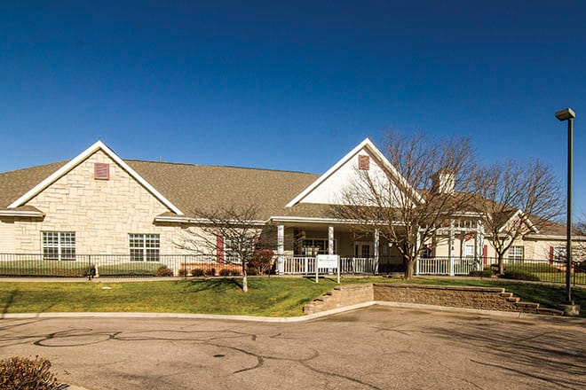 Exterior view of Brookdale Fort Collins MC with landscaping