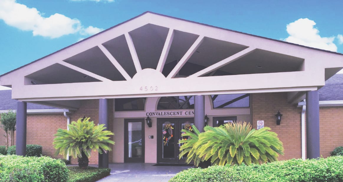 Front entrance of the Convalescent Center with landscaping