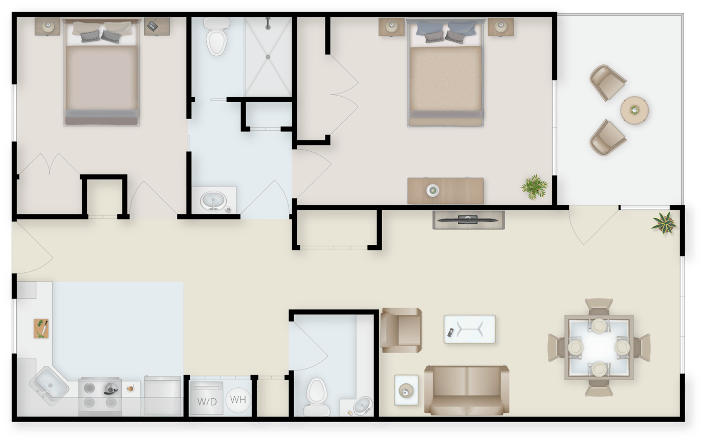 Architectural floor plan of a senior living unit