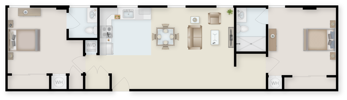 Architectural floor plan of a senior living unit