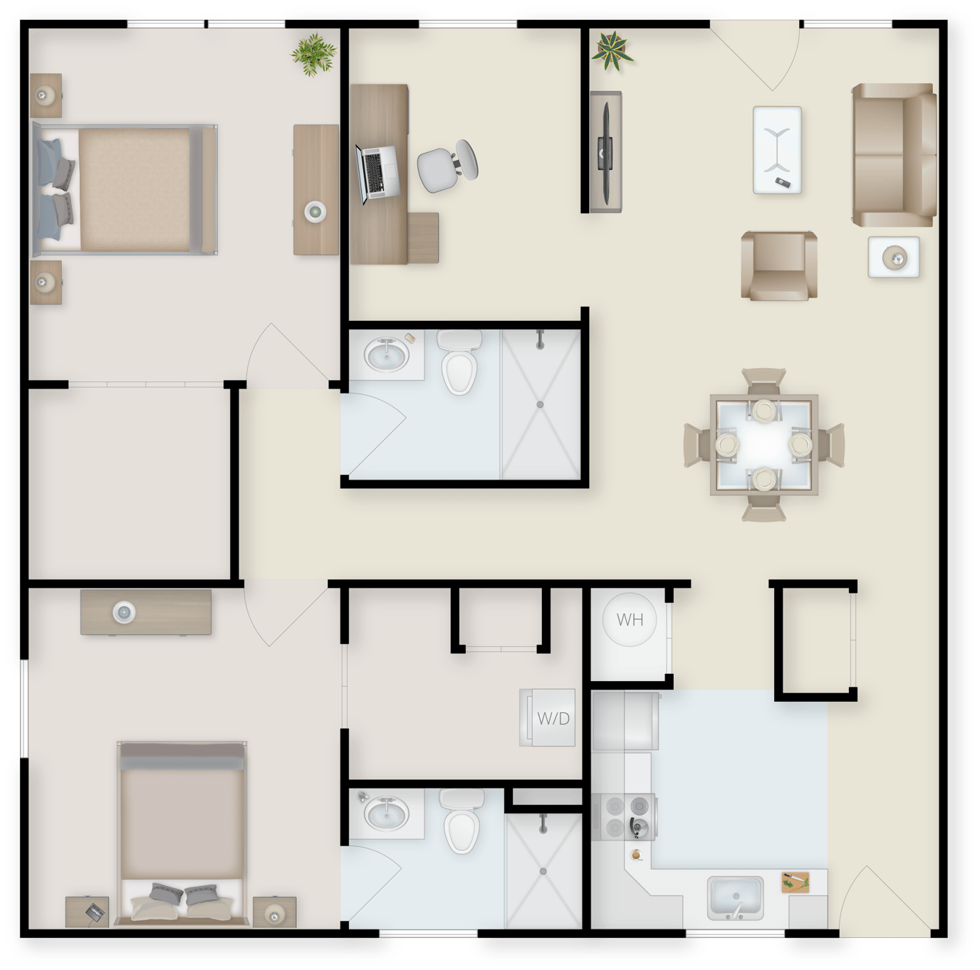 Glen Meadows, Nursing Home in Glen Arm, MD — Floor plan of a two-bedroom apartment layout