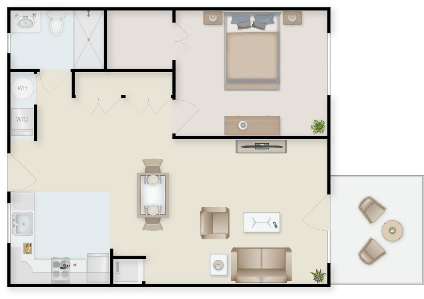 Glen Meadows, Nursing Home in Glen Arm, MD — Floor plan of a one-bedroom apartment layout