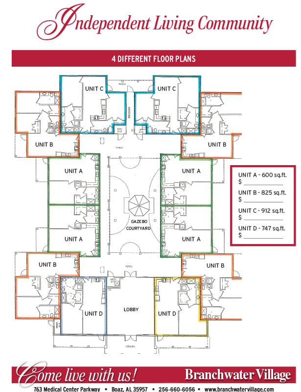 Branchwater Village, assisted living in Boaz, AL — Floor plan layout of Branchwater Village senior living facility