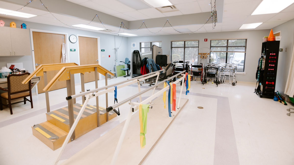 Rehabilitation room with equipment for therapy