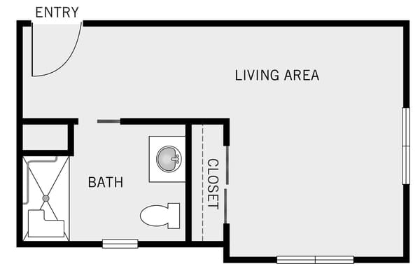 Architectural floor plan of a resident unit layout
