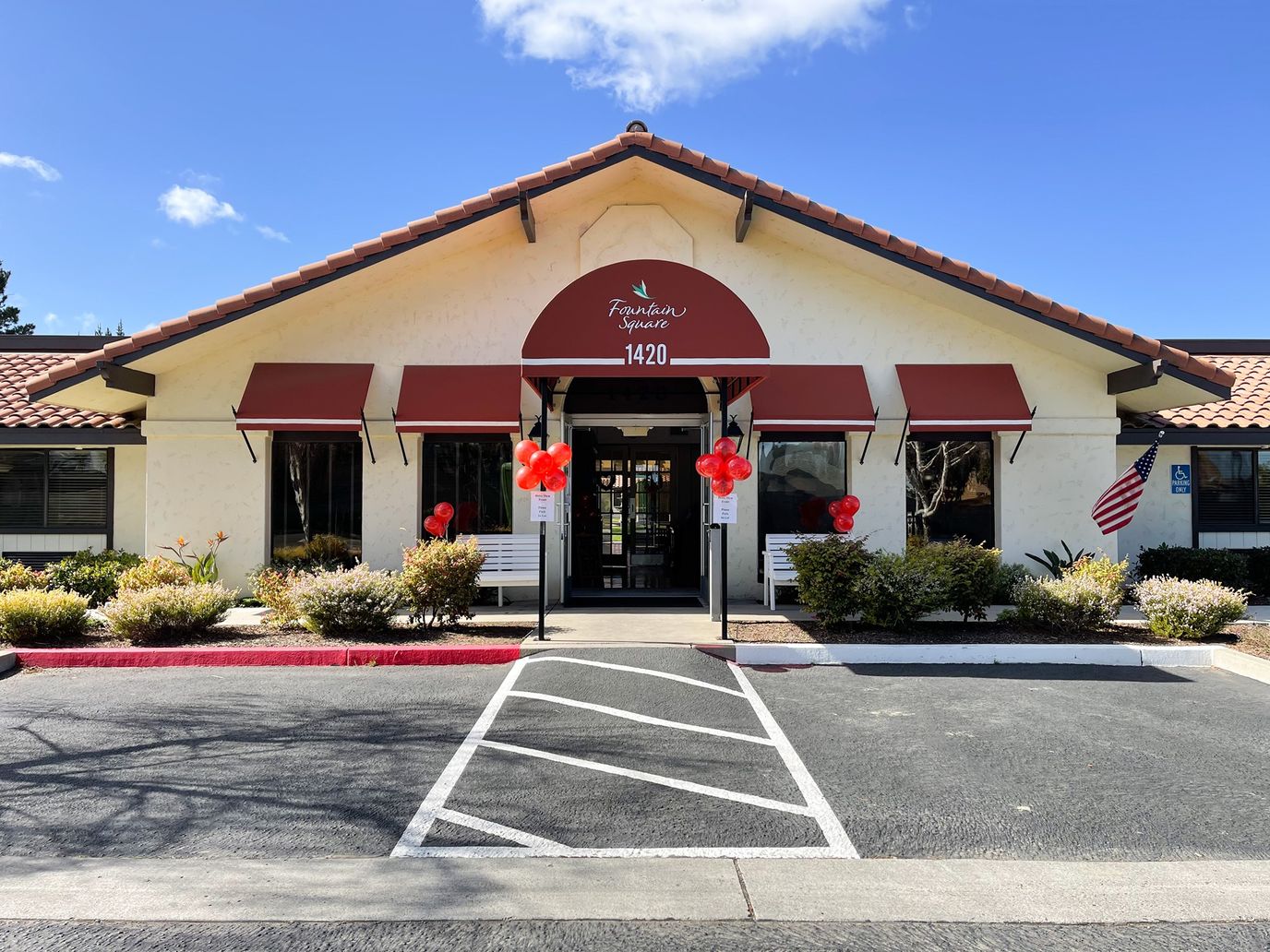 Exterior view of Fountain Square of Lompoc facility entrance