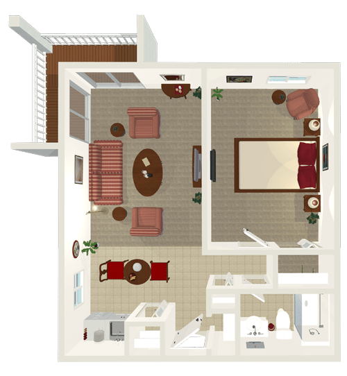 Architectural floor plan of a living unit