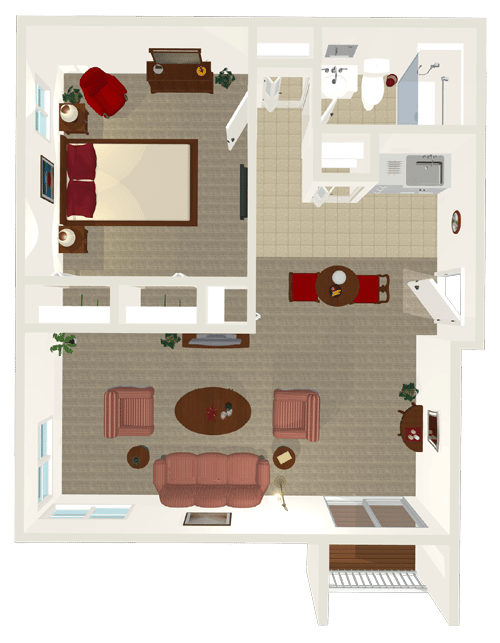 Architectural floor plan of a resident's suite