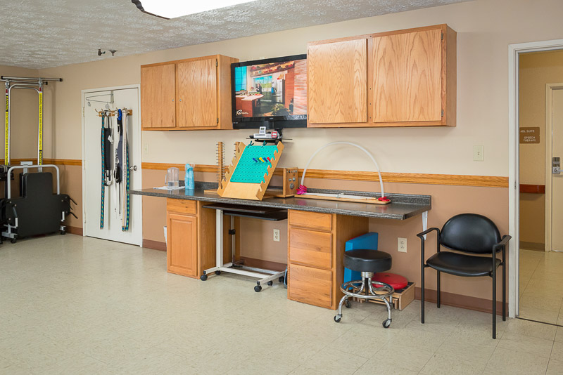 Interior view of a therapy room with equipment