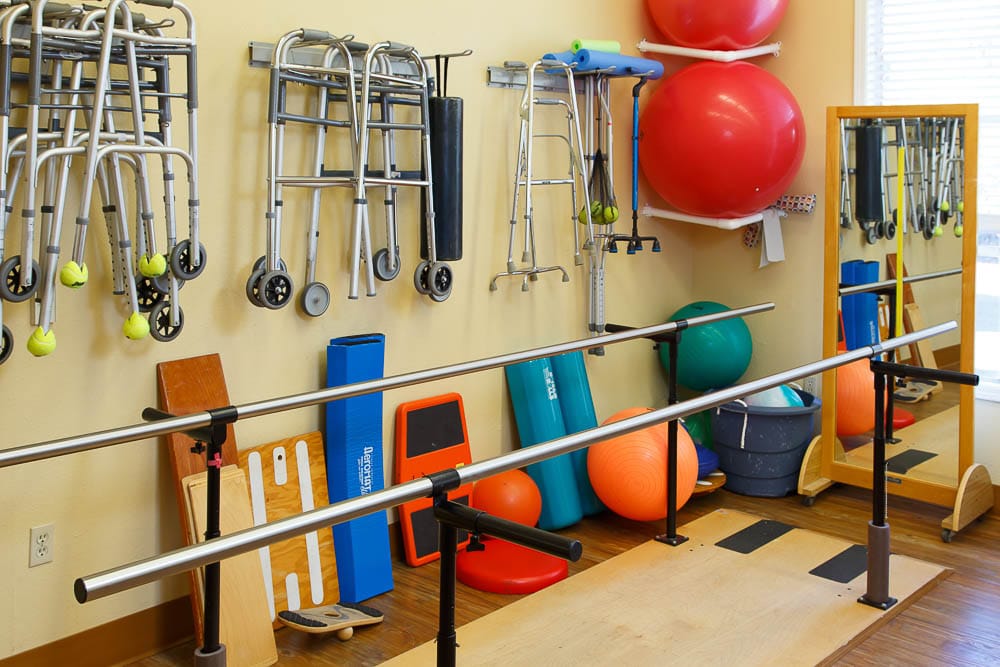 Therapy room with equipment and exercise tools