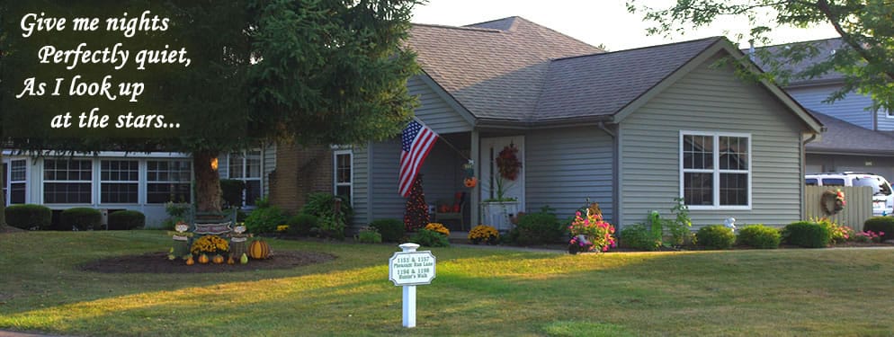 Exterior view of The Meadows at Ashland with seasonal decorations