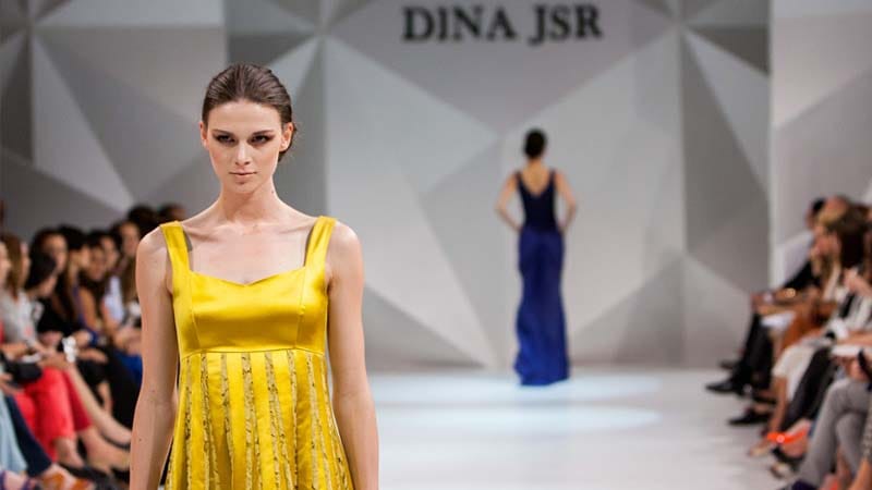 Models on a fashion show runway
