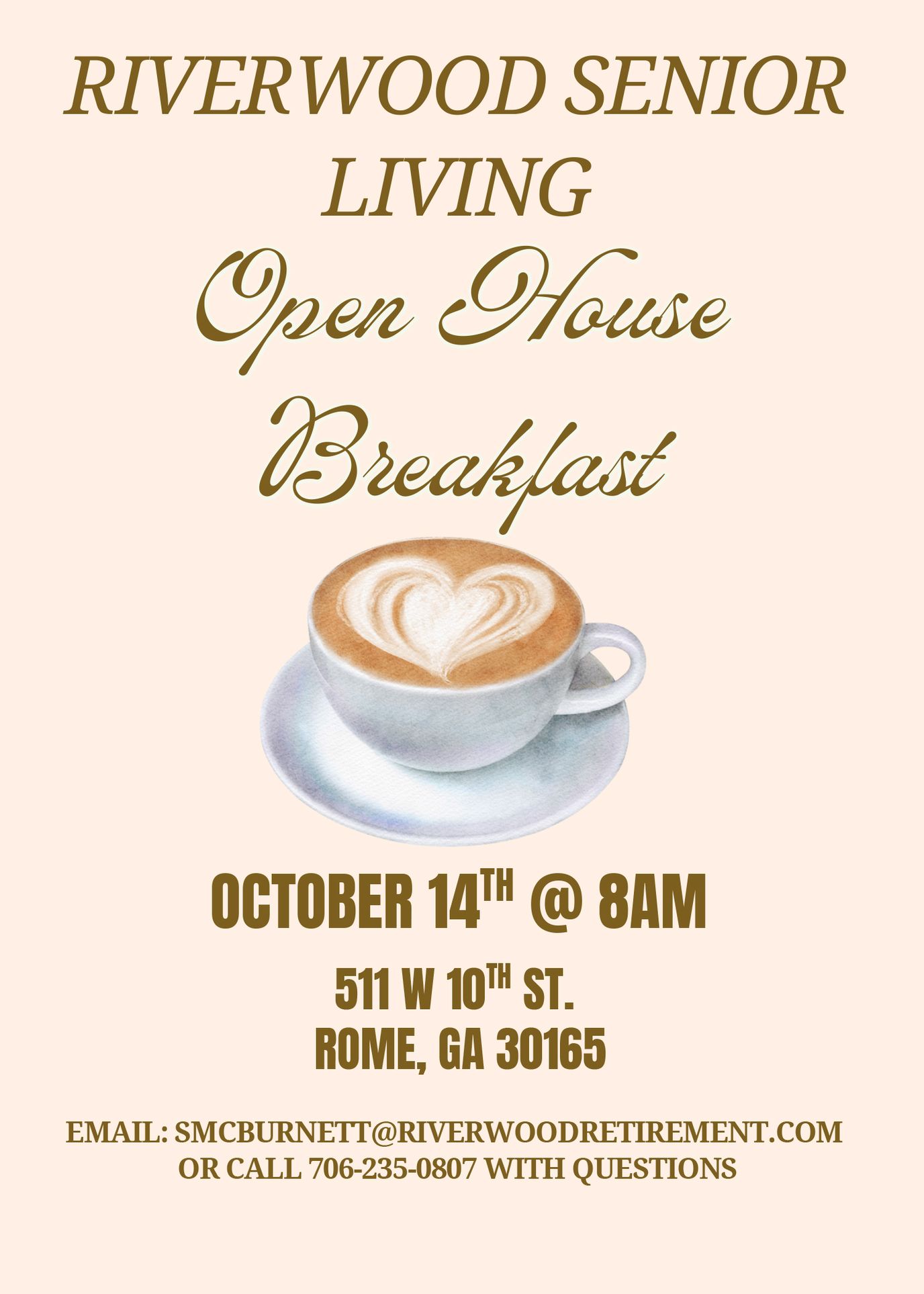 Pathways Intentional Memory Care – Riverwood, assisted living in Rome, GA — Promotional flyer for Riverwood Senior Living Open House event