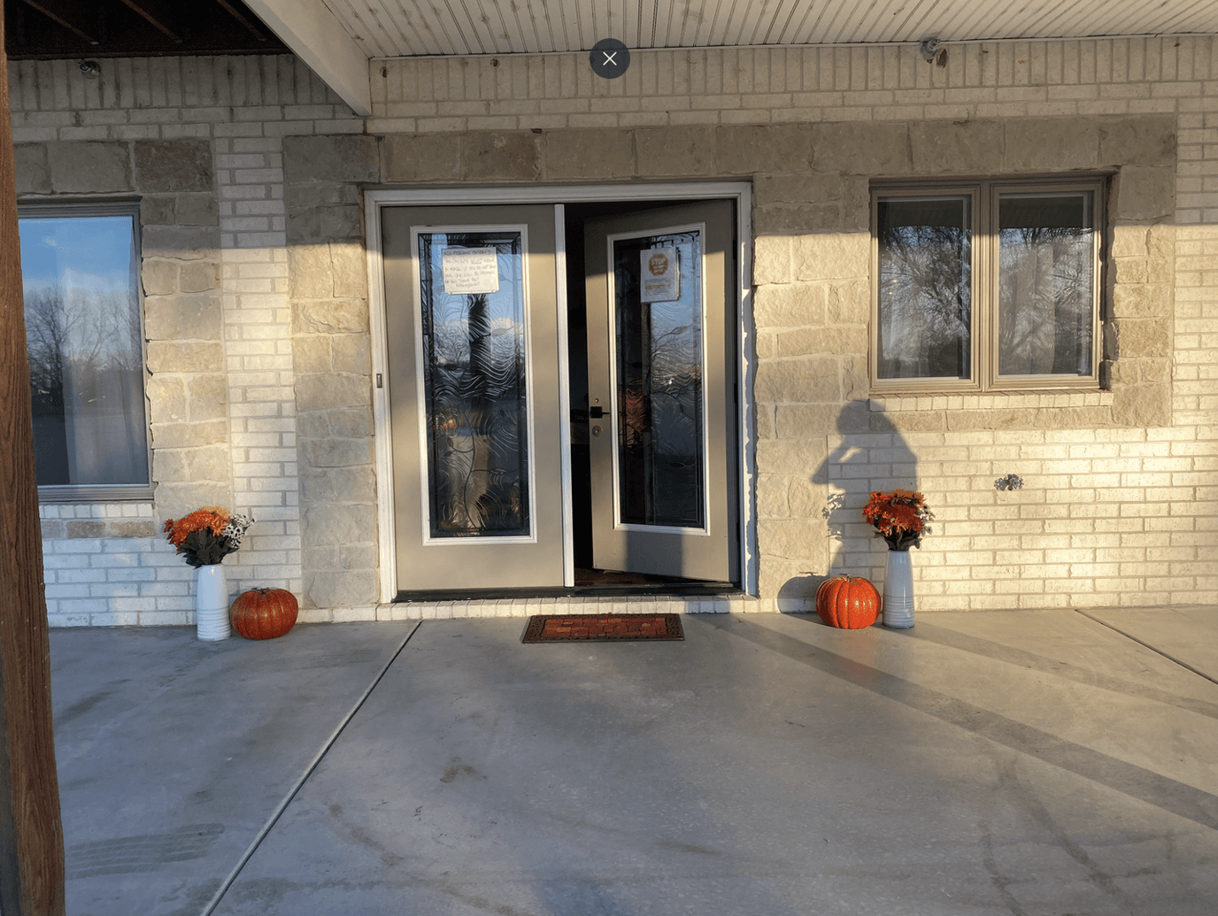 Entrance to Rainbow Senior Care Home with seasonal decorations