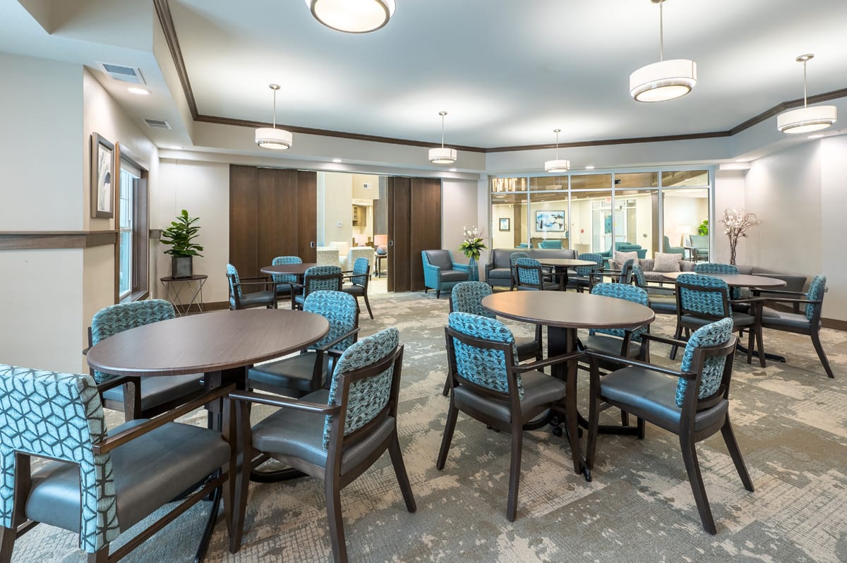 Interior view of a common area with seating