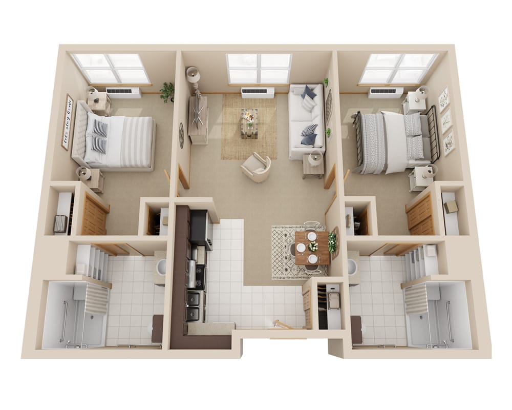 Architectural floor plan of a resident unit layout