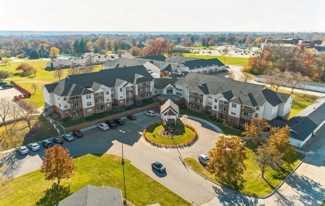 Aerial view of Pennsylvania Place's exterior and surrounding grounds