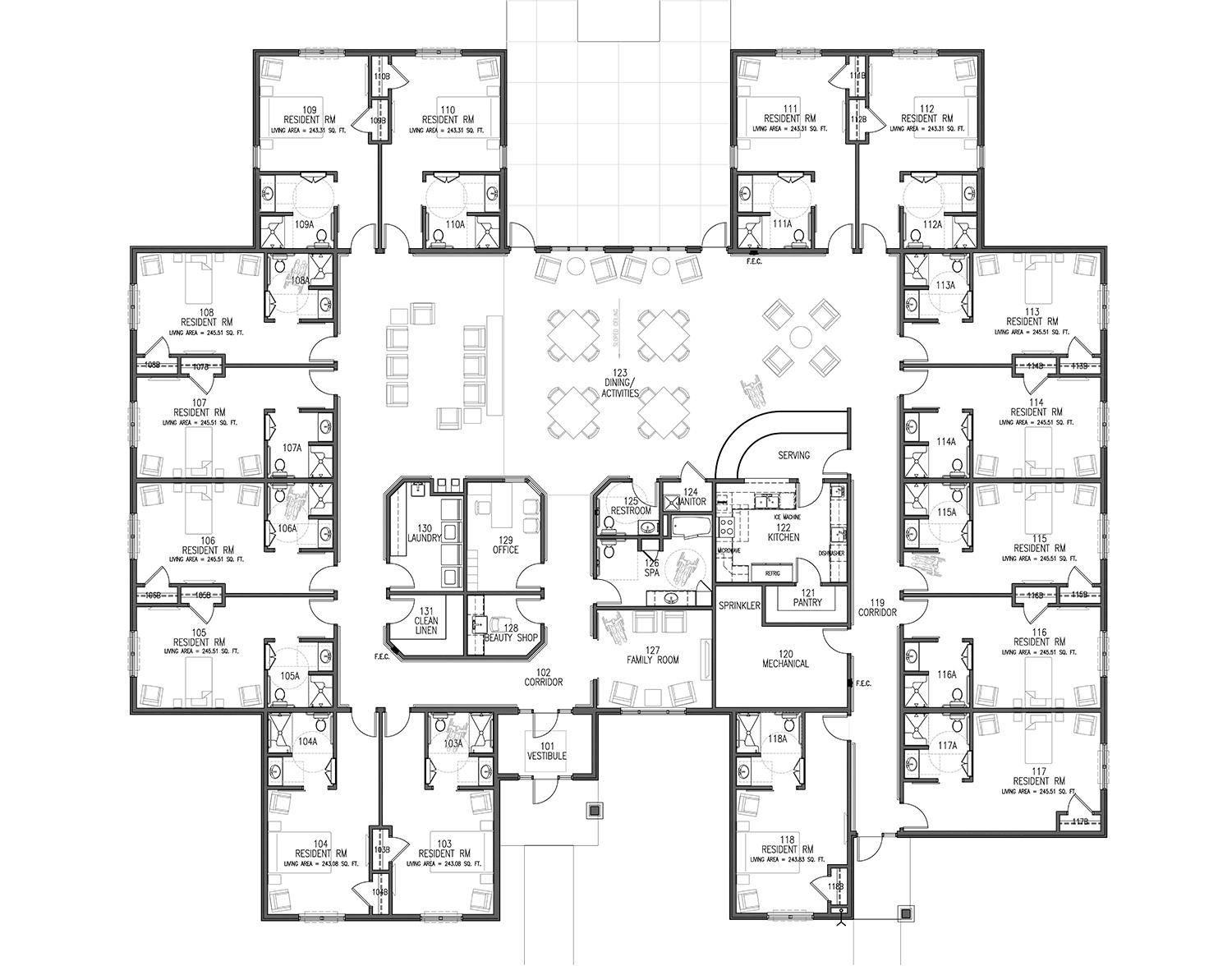 Architectural floor plan of the facility layout