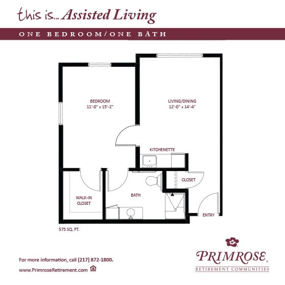 Architectural floor plan of one-bedroom apartment