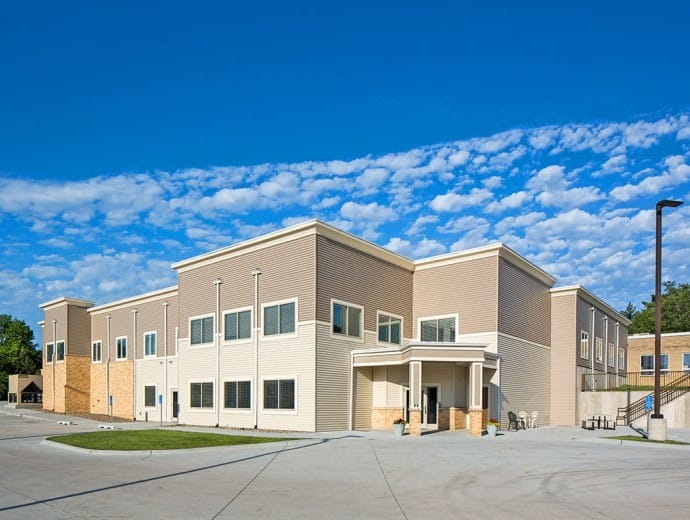 Exterior view of a senior living facility building