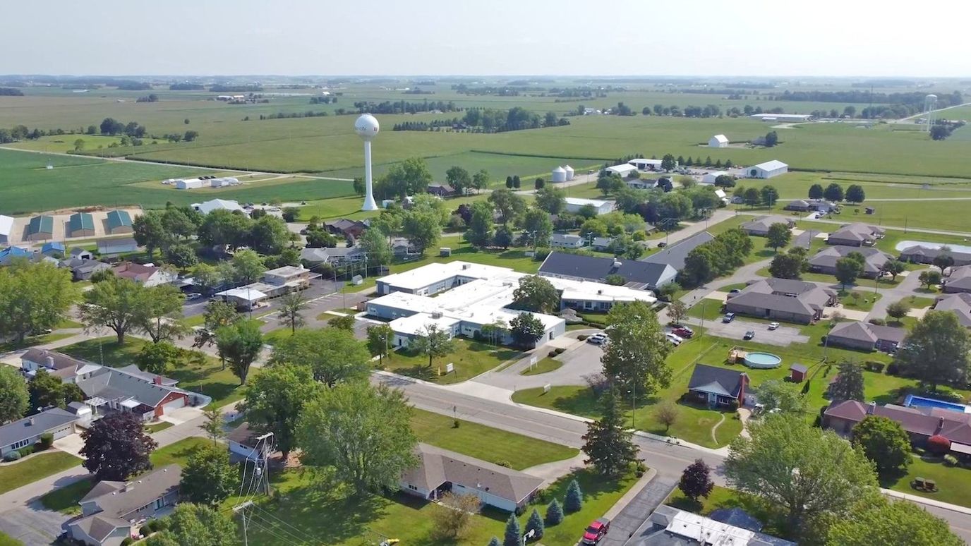 Aerial view of Heritage Assisted Living and surrounding neighborhood