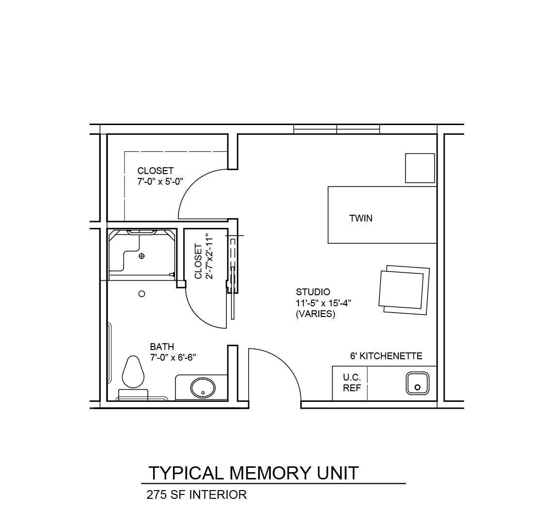 Architectural floor plan of a typical memory unit