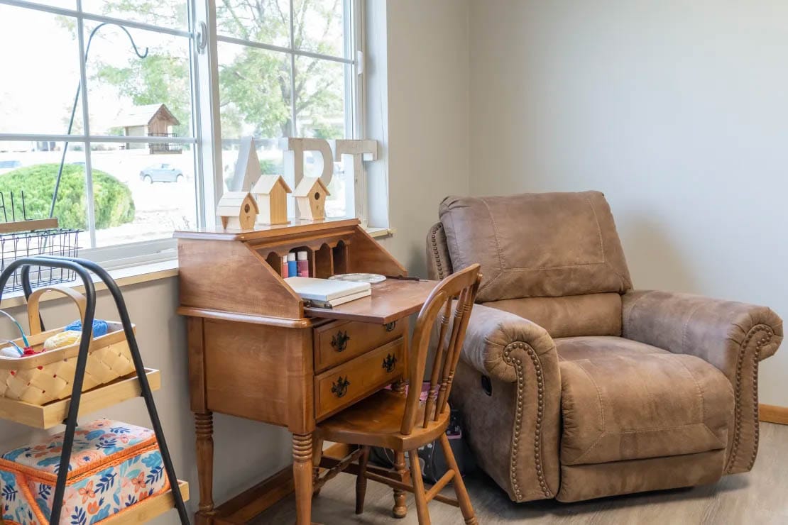 Cozy interior seating area with a desk and chair