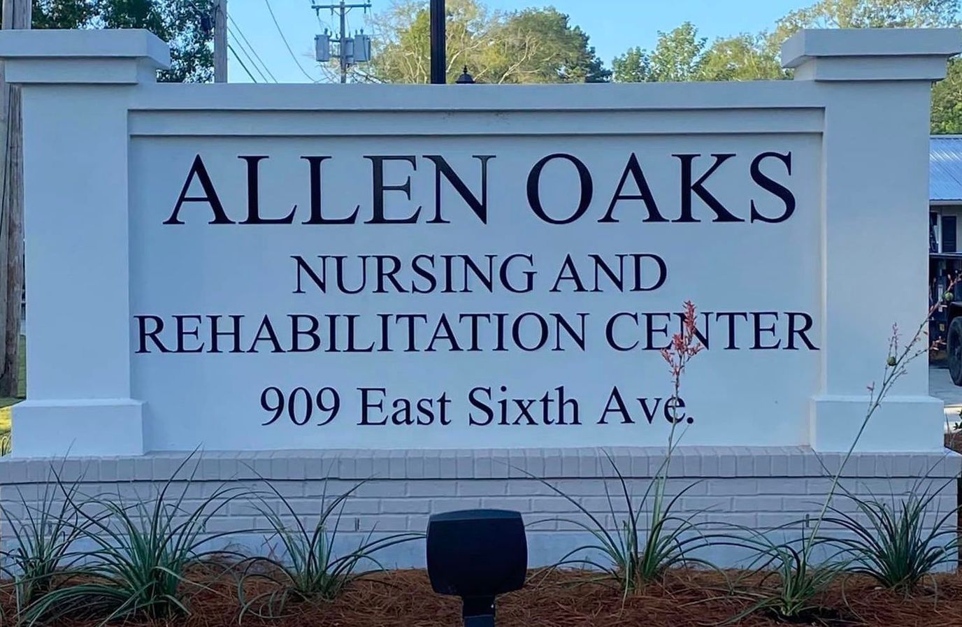 Exterior sign of Allen Oaks Nursing and Rehabilitation Center