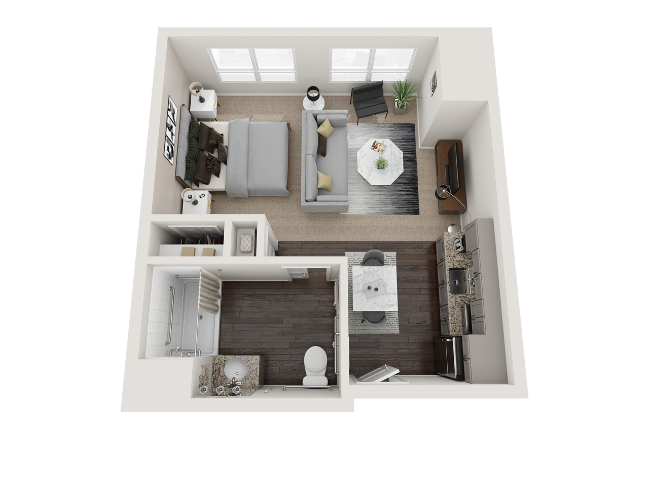 Interior layout of a cozy resident living space