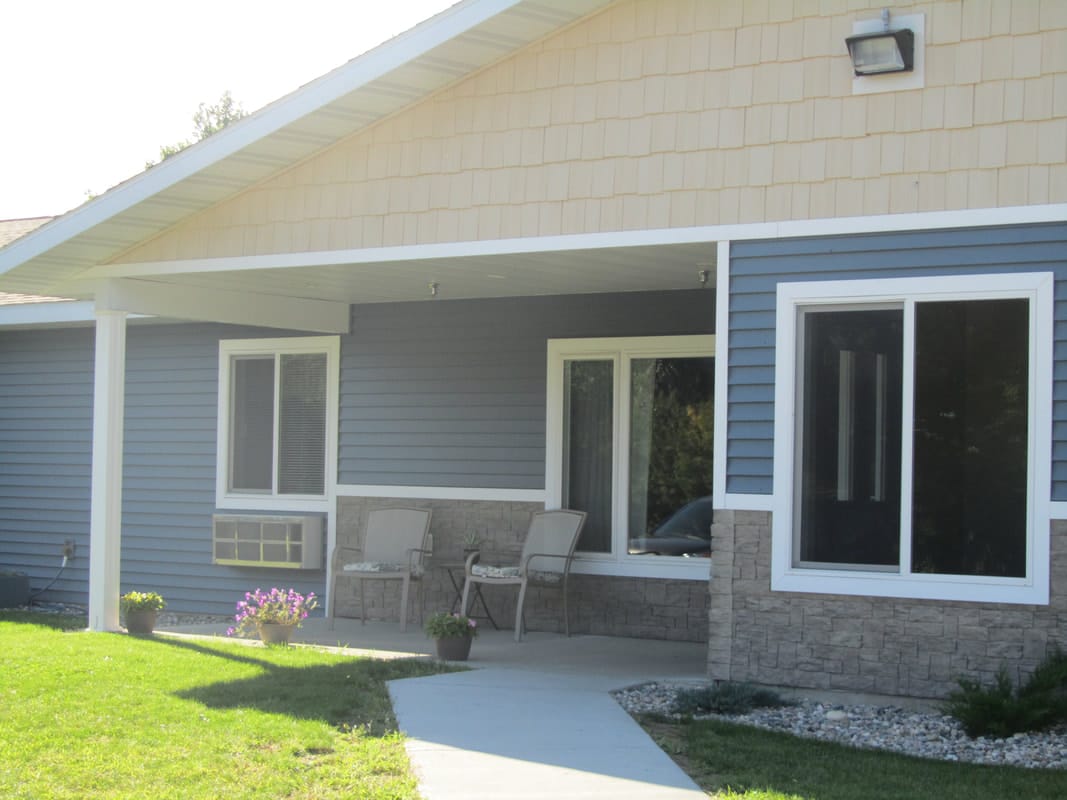 Exterior view of assisted living facility entrance