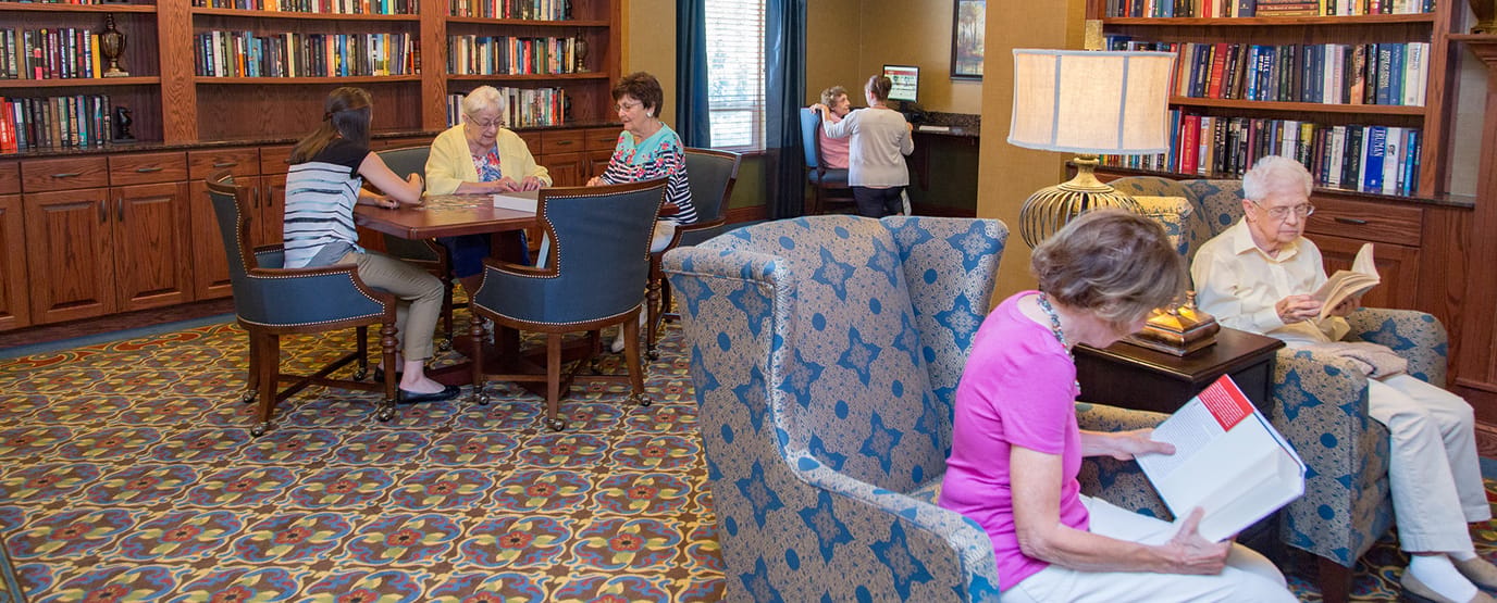 Residents engaging in activities in a common area