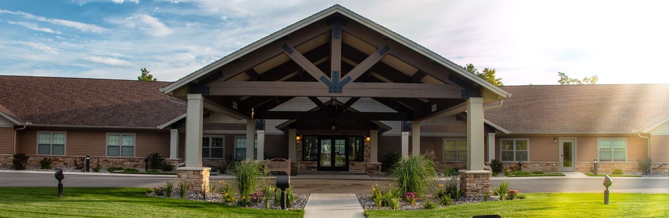 Exterior view of the Teal Lake Senior Living Community building