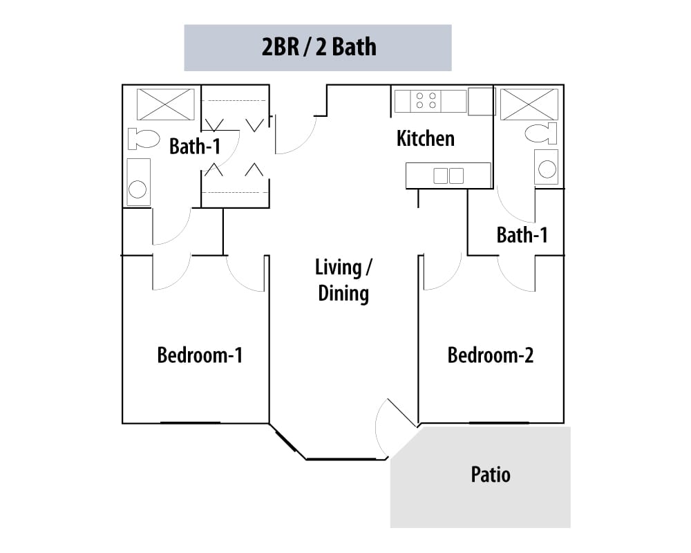 Floor plan of a 2-bedroom, 2-bath unit