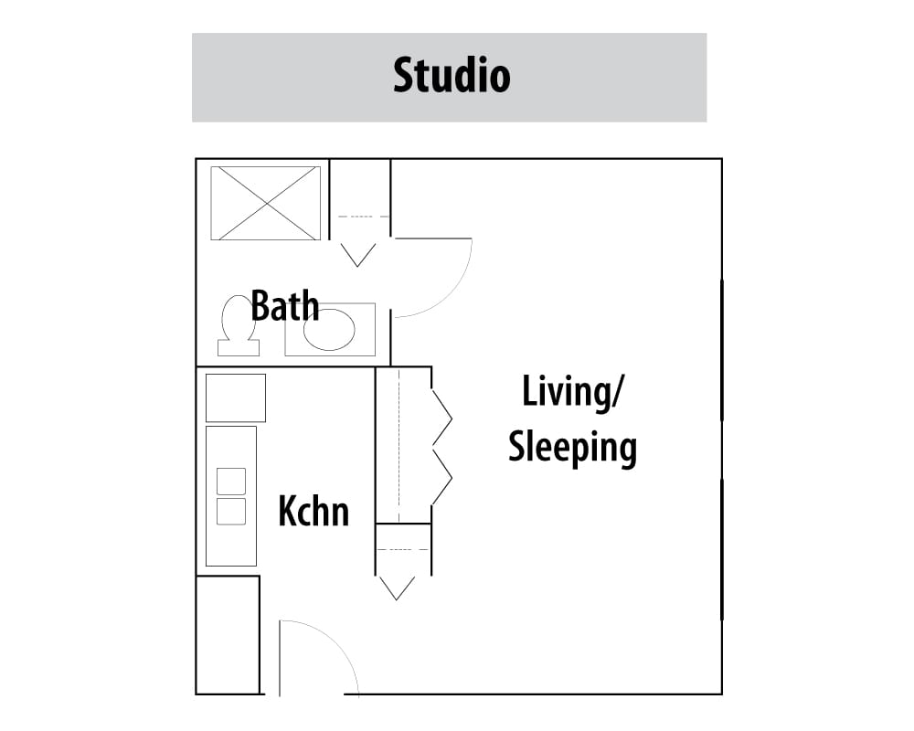 Architectural floor plan of a studio unit