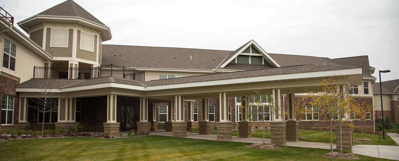 Exterior view of a senior living facility entrance