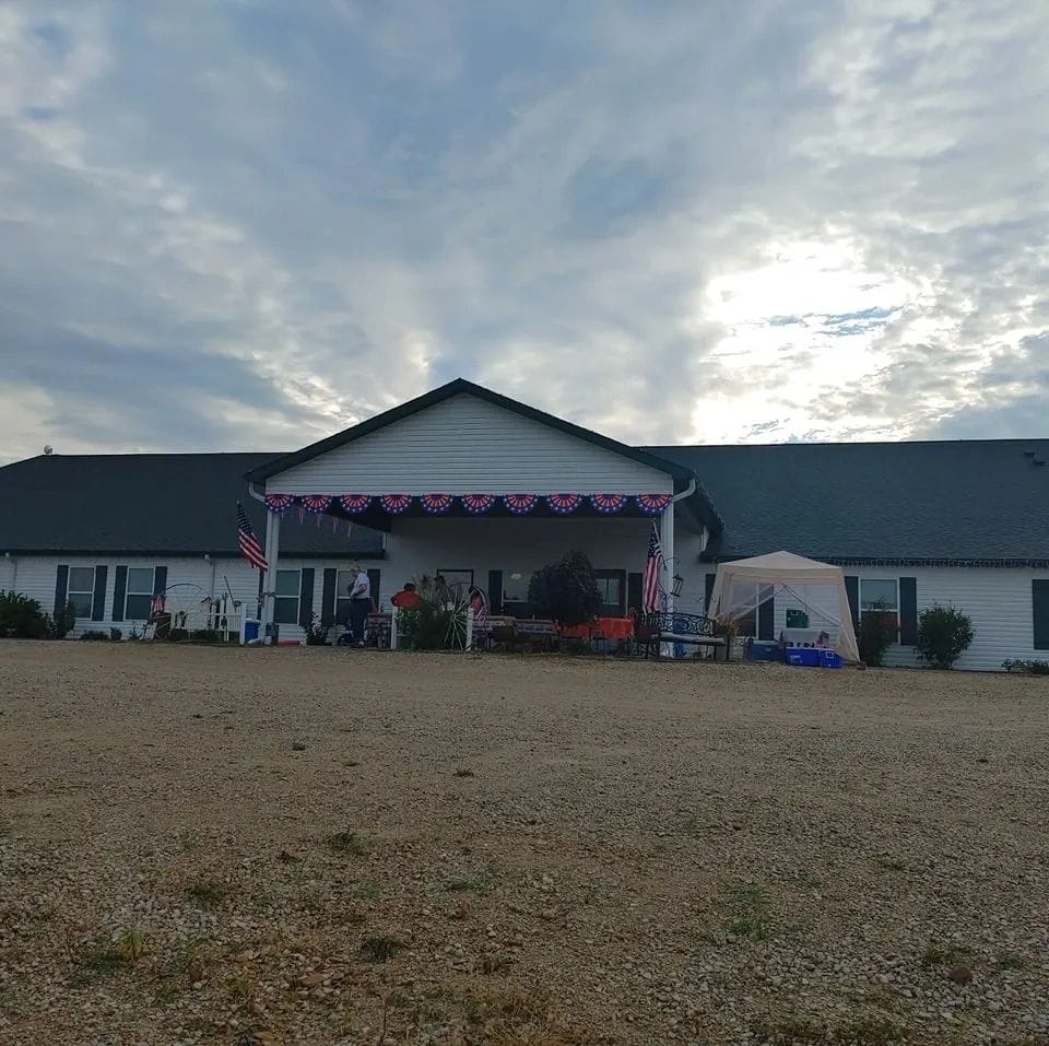 Front view of Annie's House with festive decorations