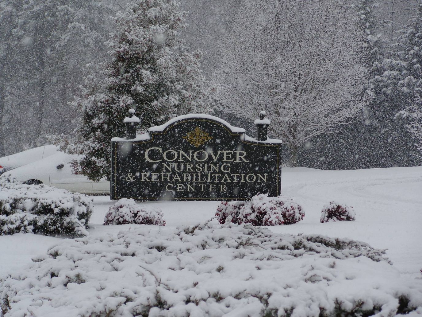 Snowy sign at Conover Nursing & Rehabilitation Center
