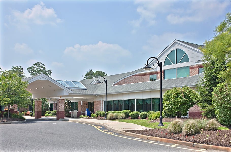 Exterior view of a senior living facility's entrance