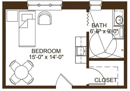 Architectural floor plan of a resident room