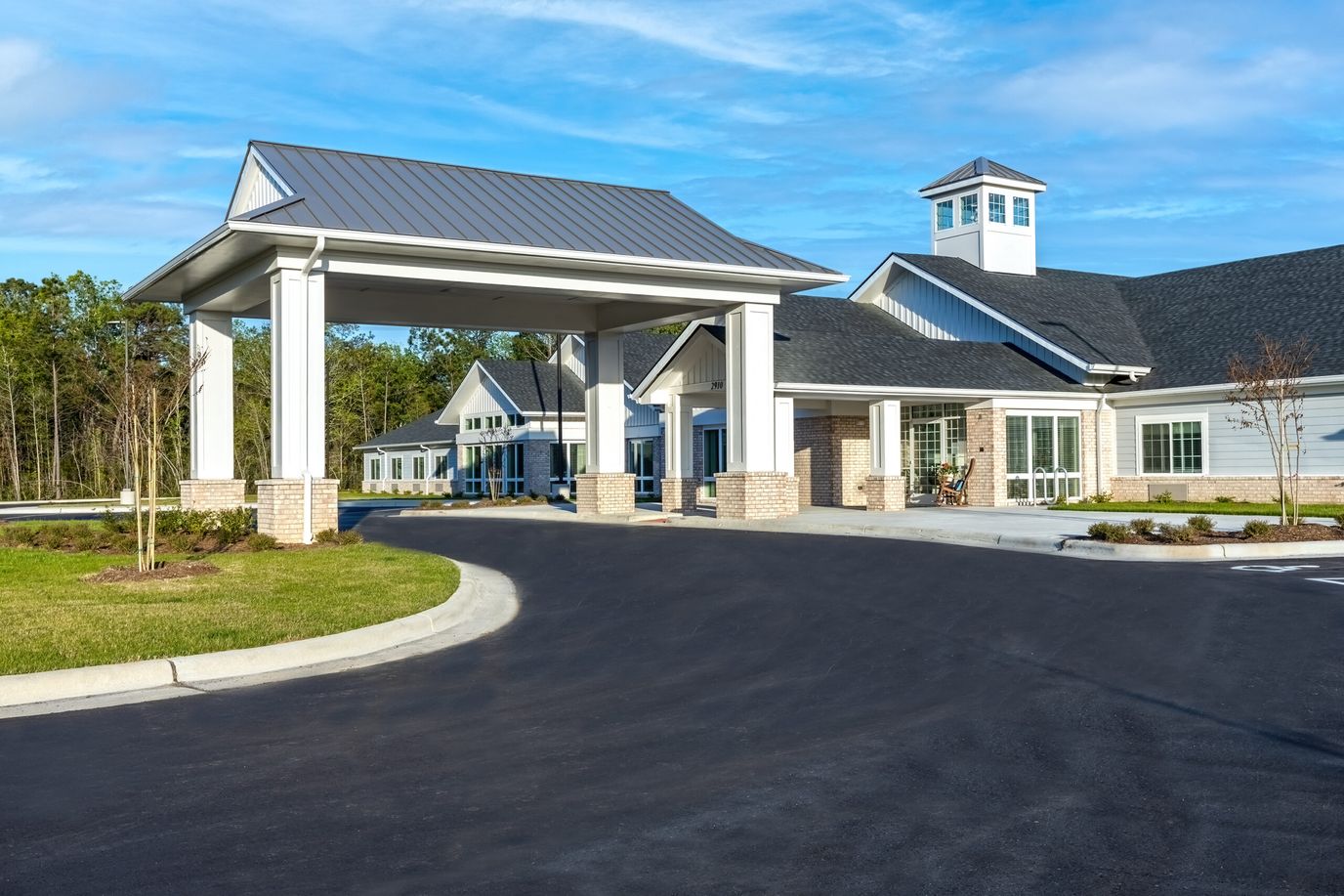 Front entrance of The Landings of Oak Island facility