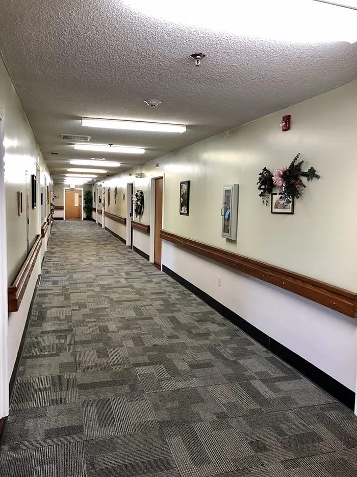 Interior hallway with decorated walls