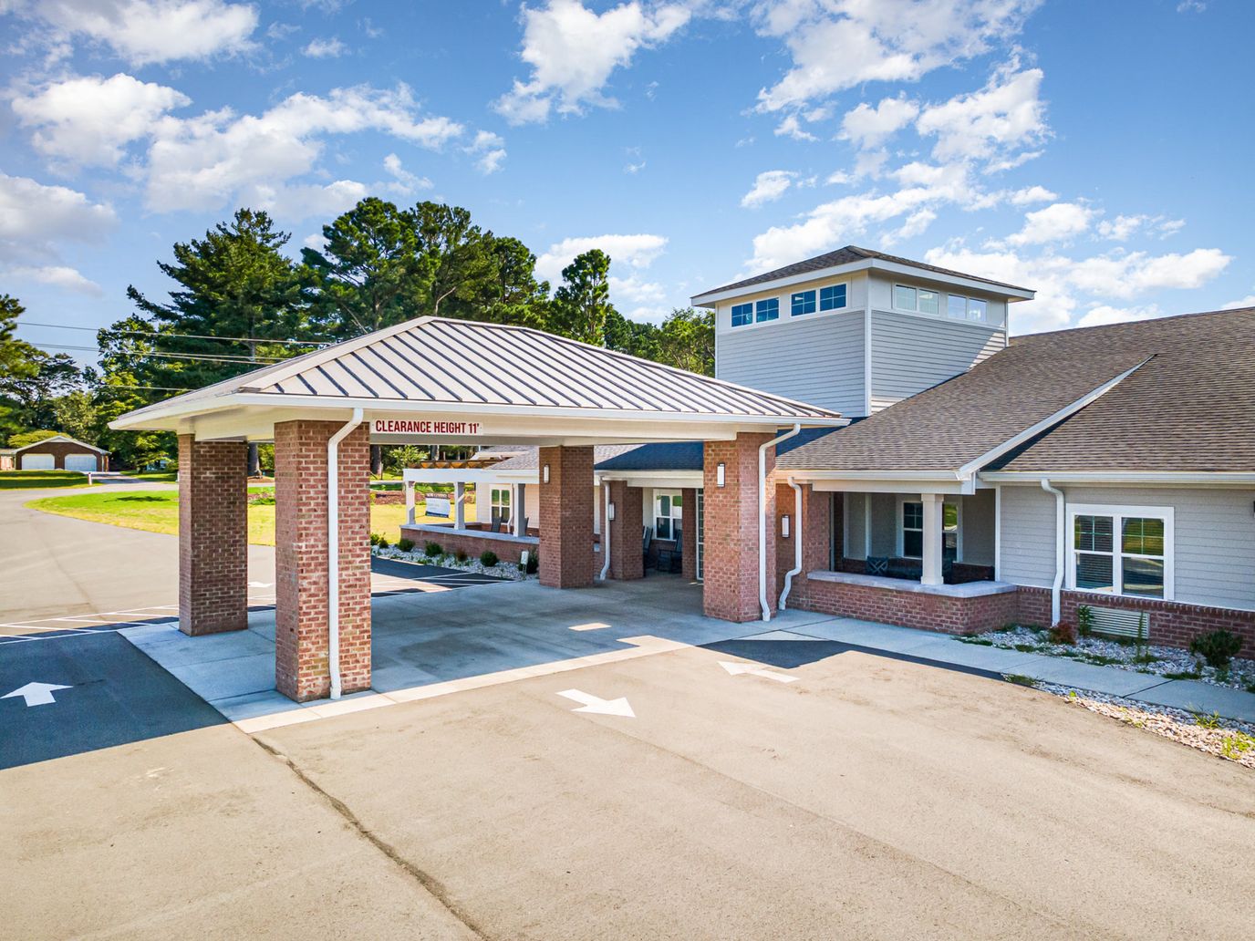 Entrance view of a senior living facility
