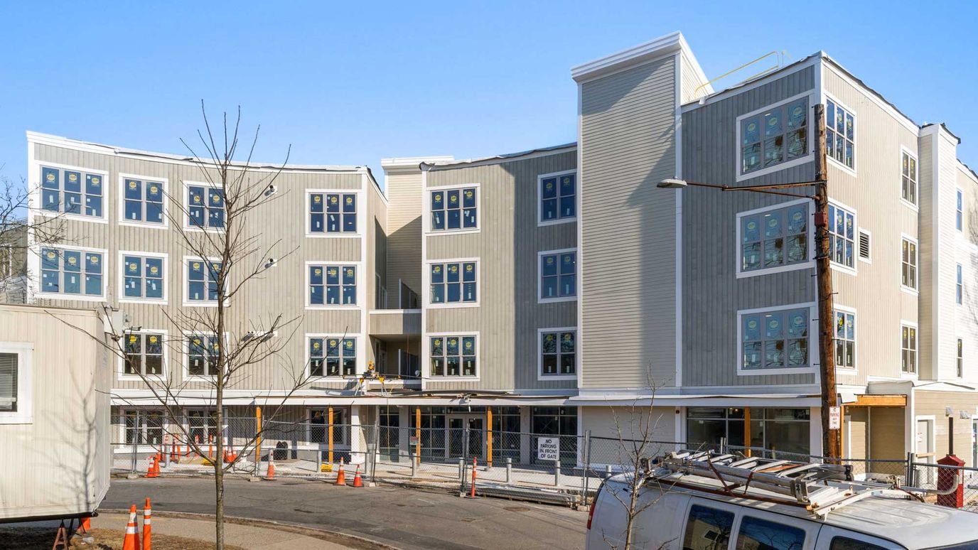 Exterior view of a nursing home building under construction