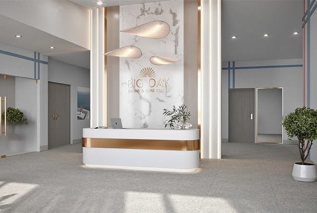 Bright interior lobby with reception area