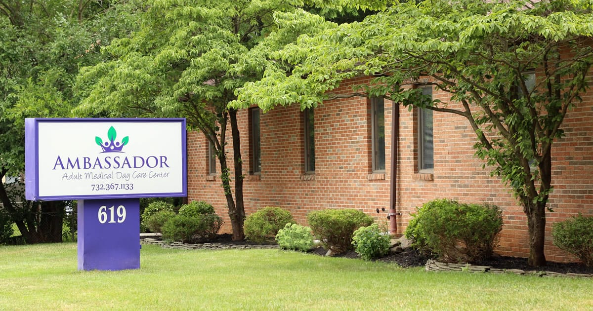 Exterior view of Ambassador Day Care facility sign